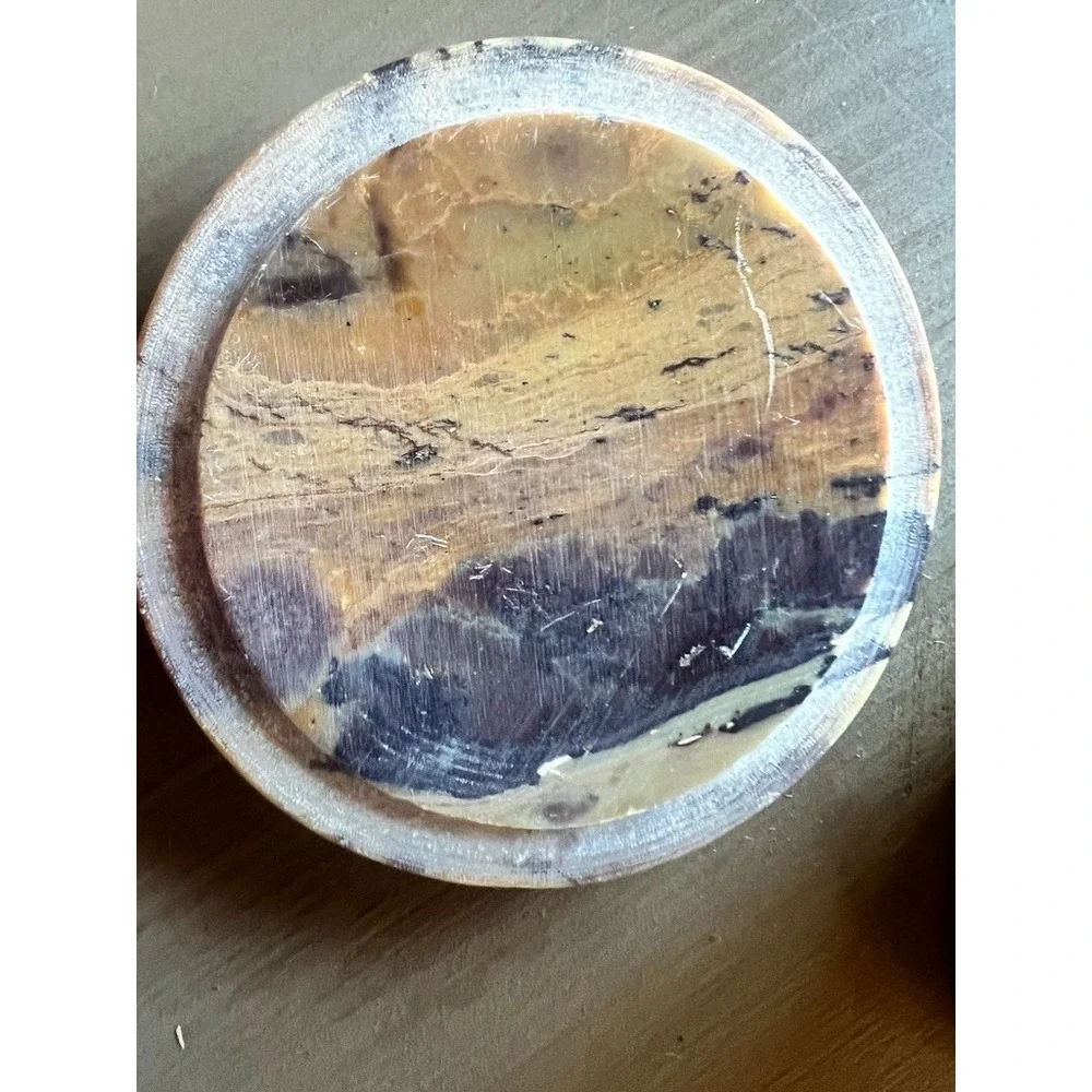 Vintage Stone Ring Trinket Box Inlaid Floral Design‎ Hand Carved Made in India